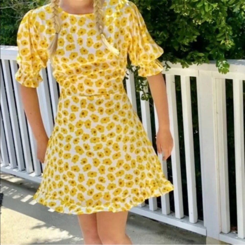 Faithfull the Brand Florence Yellow Floral Mini Dress 6 M New